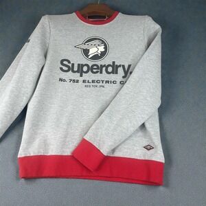 Superdry Mens Electric Co Graphic Sweatshirt Gray Red Crew Neck Long Sleeve L